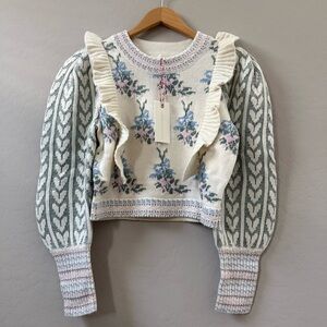 LoveShackFancy Warwick Floral Knit Sweater S